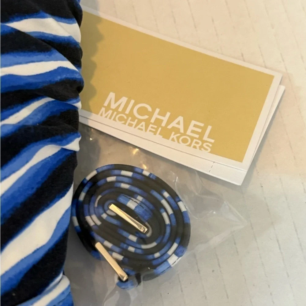 Michael Kors Striped Logo-ring Halter 1pc Swimsuit Blue/ White NWT Size 10